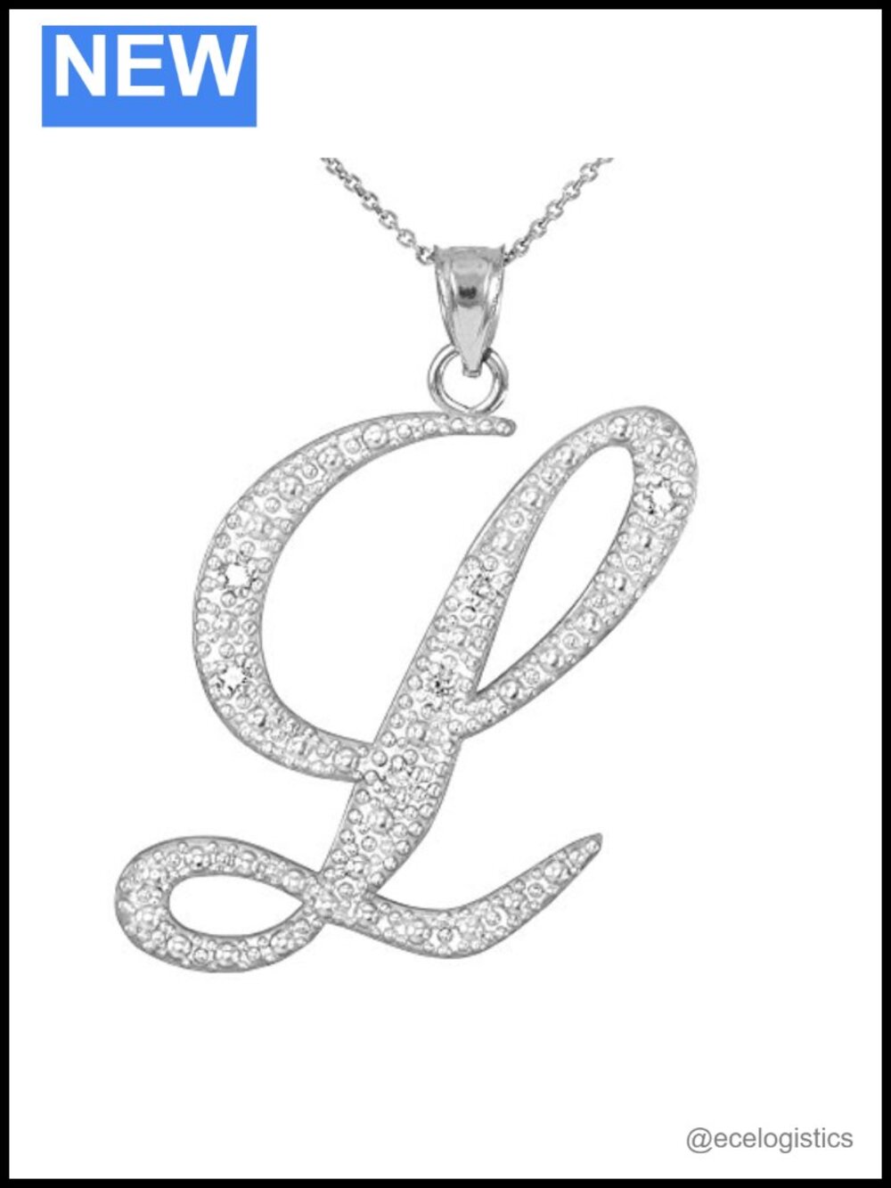 Sterling Silver CZ Script Initial Pendant Necklace Personalized